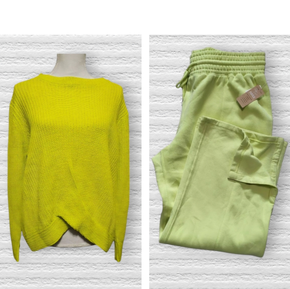 Bundle Plus Size 2X Love & Joy Neon Lime Green Sweater Ultra Fit Sweatpants
